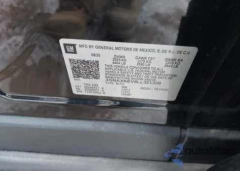 2020 Chevrolet Equinox Fwd Lt 1.5L Turbo z USA, uszkodzony, nr VIN 3GNAXKEV6LL321328